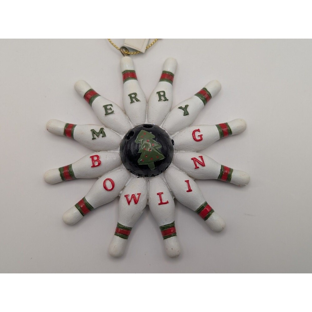 Kurt Adler Merry Bowling Pins Snowflake Resin Christmas Ornament Tree Rare Sport